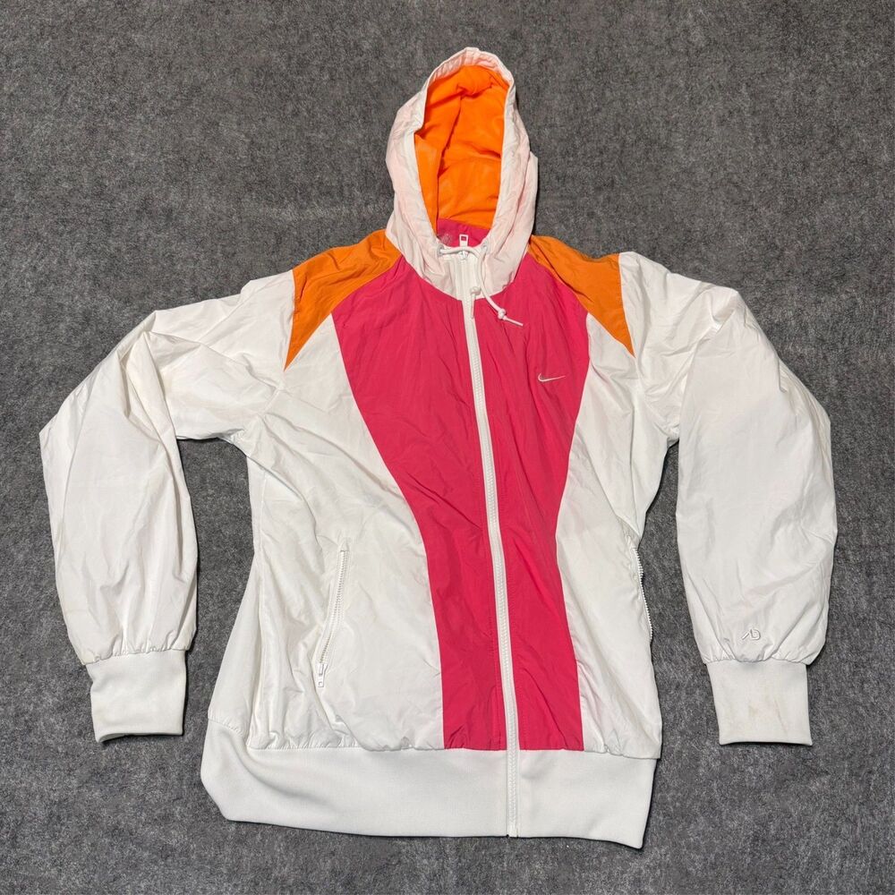 Vintage Y2K Nike Athletic Dept Women XL Colorblock Windbreaker Hoodie Jacket